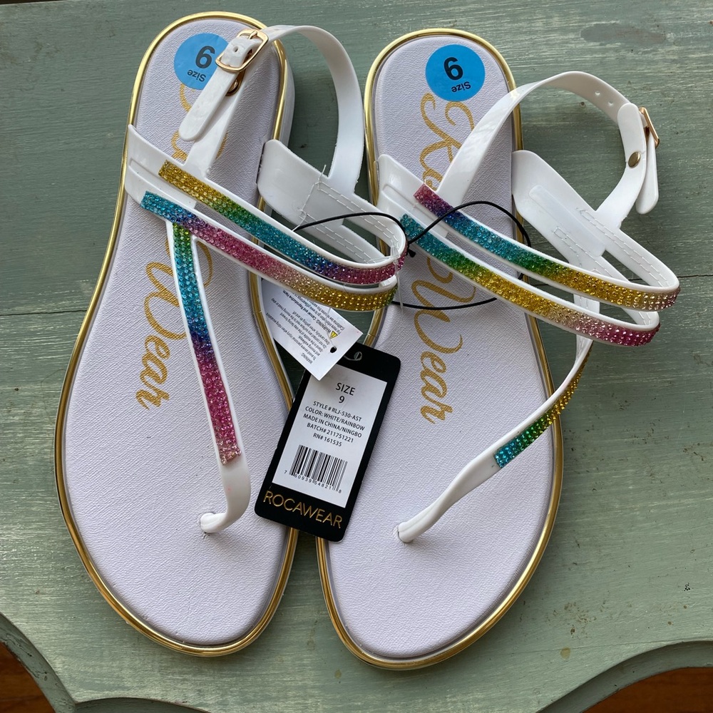 Rocawear White Rainbow Sequined Sandals